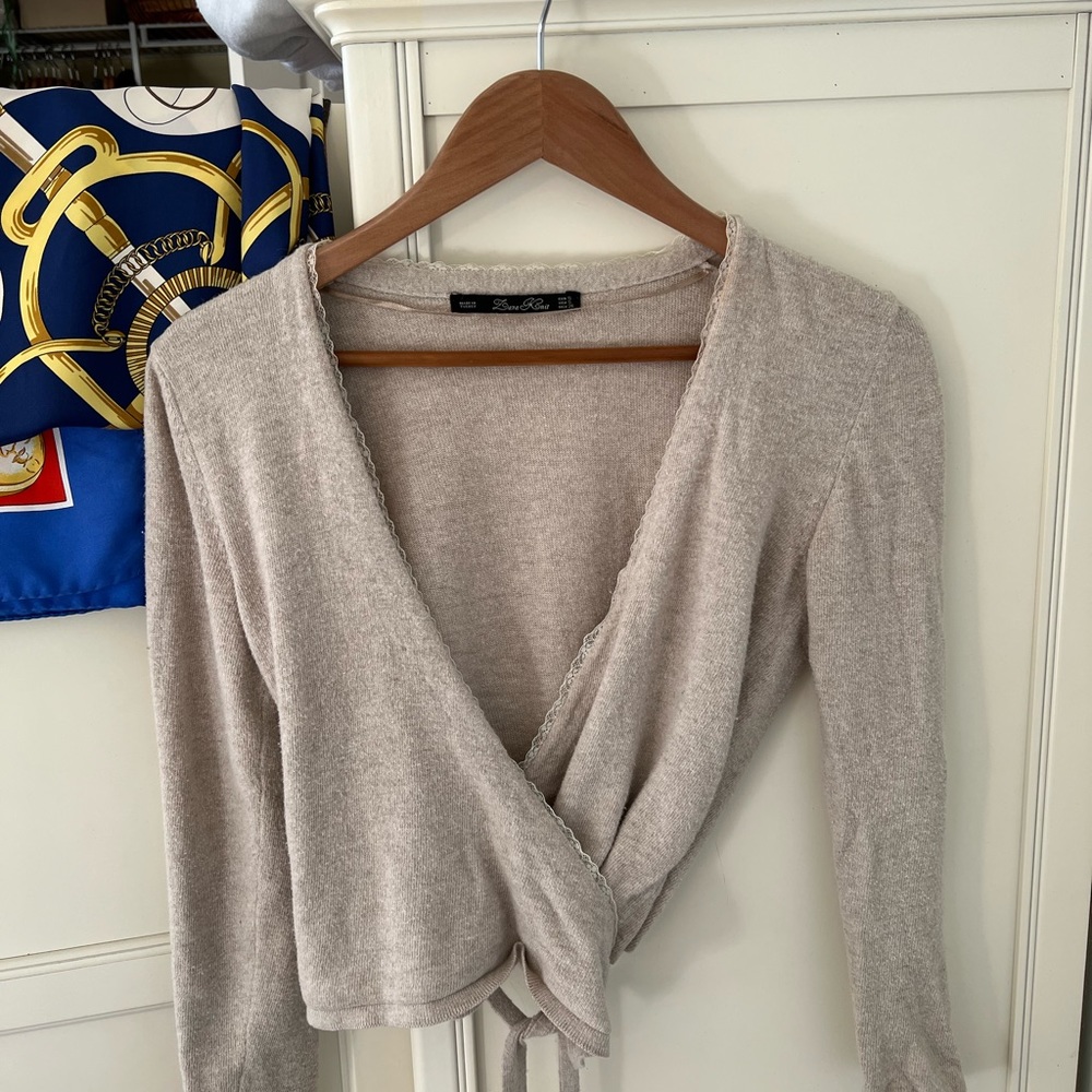 Zara Gray Knit Cardigan Blouse Top - Picture 2 of 7